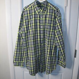 Mens XL Orvis Plaid Button Down Navy & Neon